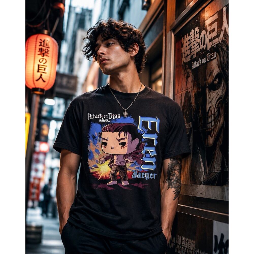 Funko Attack On Titan Eren Jaeger T Shirt Large Black Anime Graphic Tee